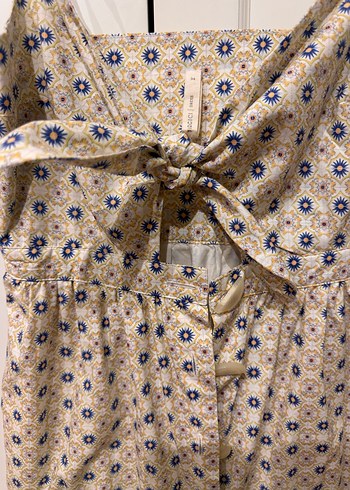 Bej Düğmeli Midi İp Askılı Bohem Elbise - Görsel 2