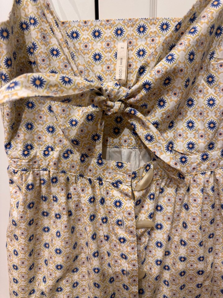 Bej Düğmeli Midi İp Askılı Bohem Elbise - Görsel 2