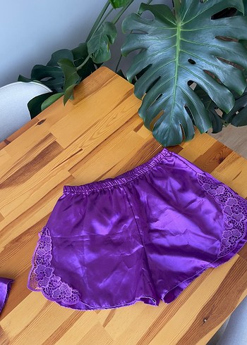 diğer Beden mor Renk Mor Bohem Mini İp Askılı Pijama Takımı