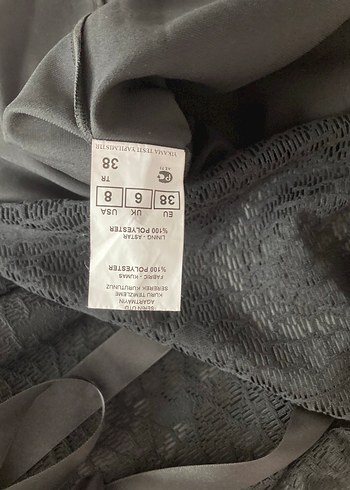 38 Beden siyah Renk SPAZIO Saten Astarlı Dantel Midi Elbise-38