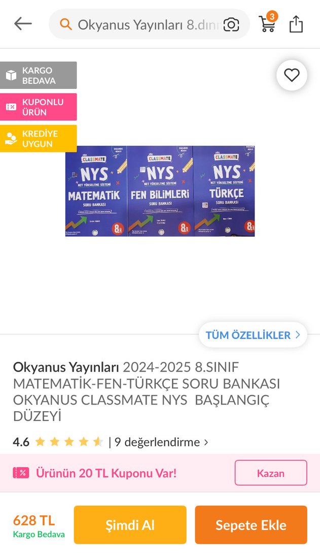 Okyanus Yayınları 8.Sınıf Mat/Türkçe/Fen Soru Bankası Seti - Görsel 5