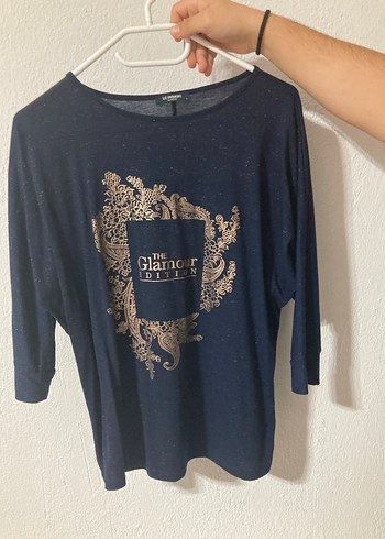 LCW Gold Baskılı Simli Truvakar Kol Lacivert Bluz-L - Görsel 3