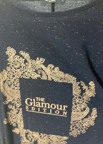 LCW Gold Baskılı Simli Truvakar Kol Lacivert Bluz-L - Görsel 4