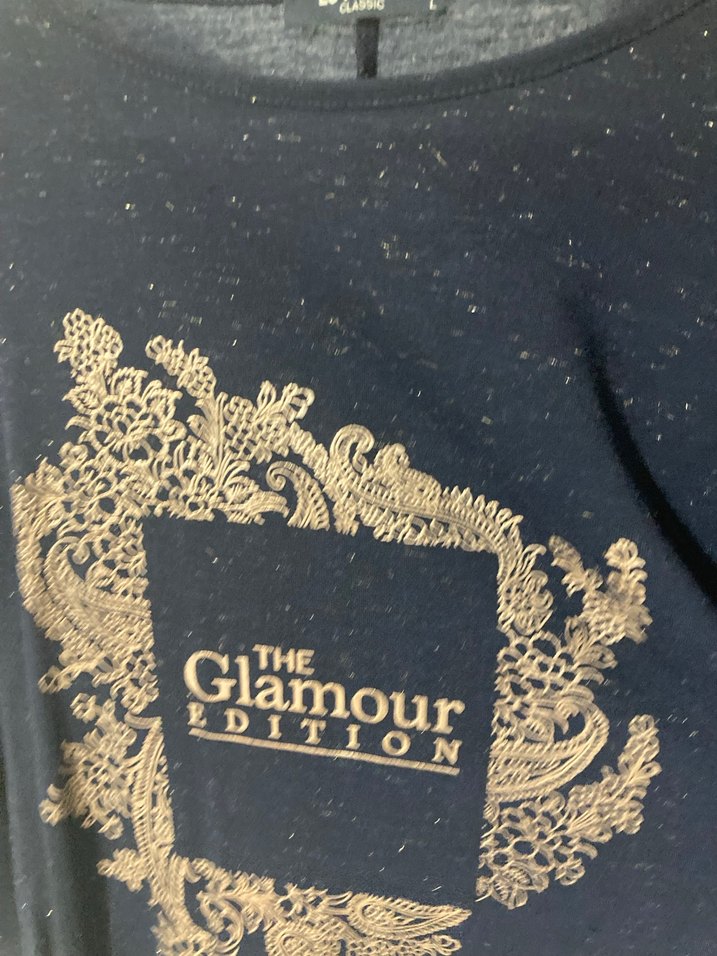 LCW Gold Baskılı Simli Truvakar Kol Lacivert Bluz-L - Görsel 4