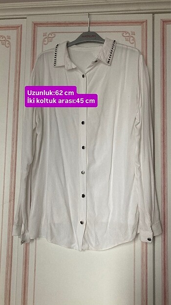 Yakası Boncuklu Beyaz Kadın Gömlek-S - Görsel 2