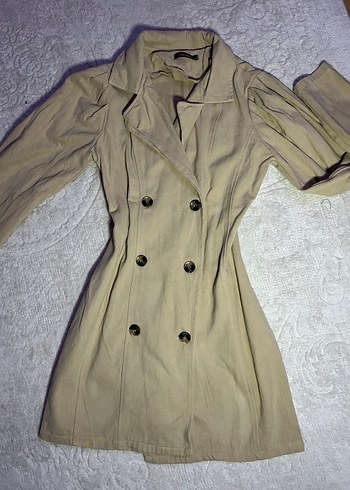 Bej Midi Düğmeli Kadın Trençkot Elbise - Görsel 2