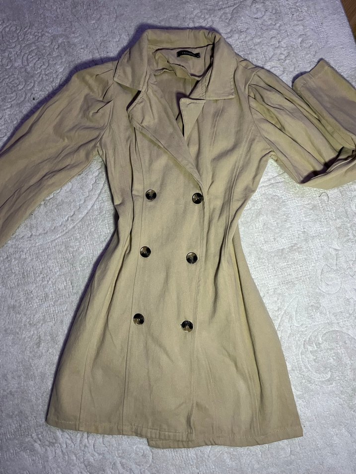 Bej Midi Düğmeli Kadın Trençkot Elbise - Görsel 2