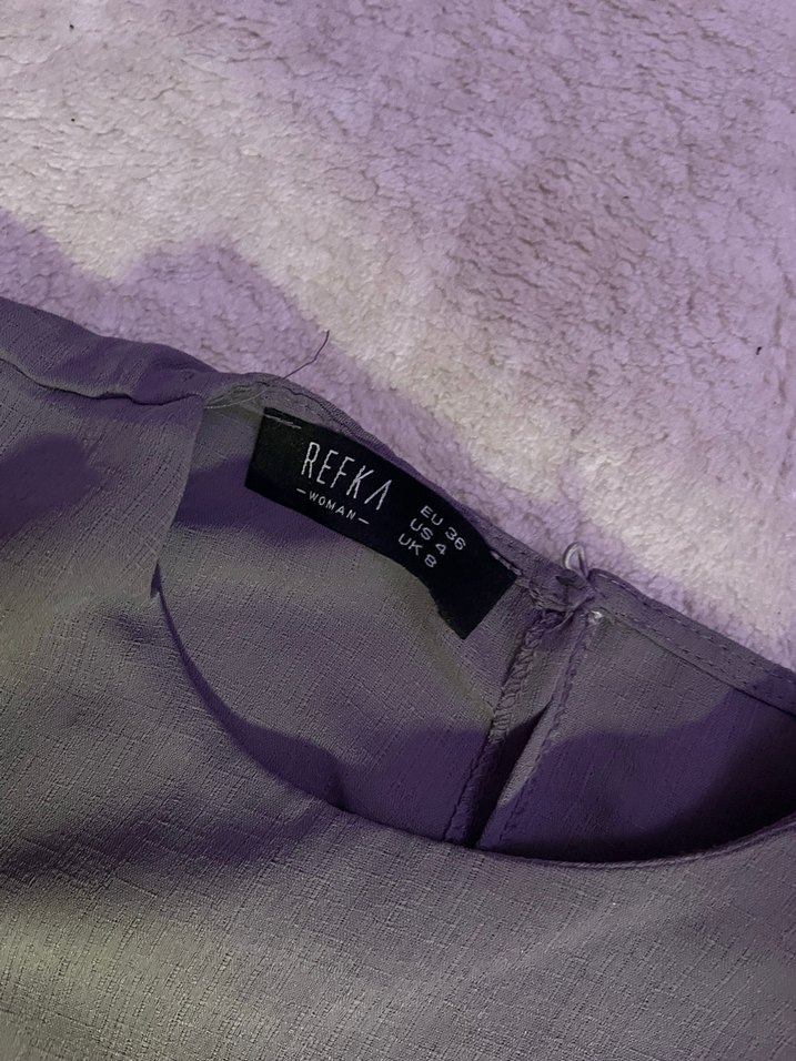 Lila Uzun Kollu Fırfırlı Kadın Elbise - Görsel 2