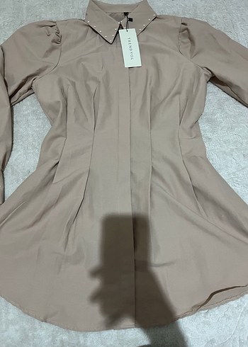 Bej tunik belden oturtmalı - Görsel 3