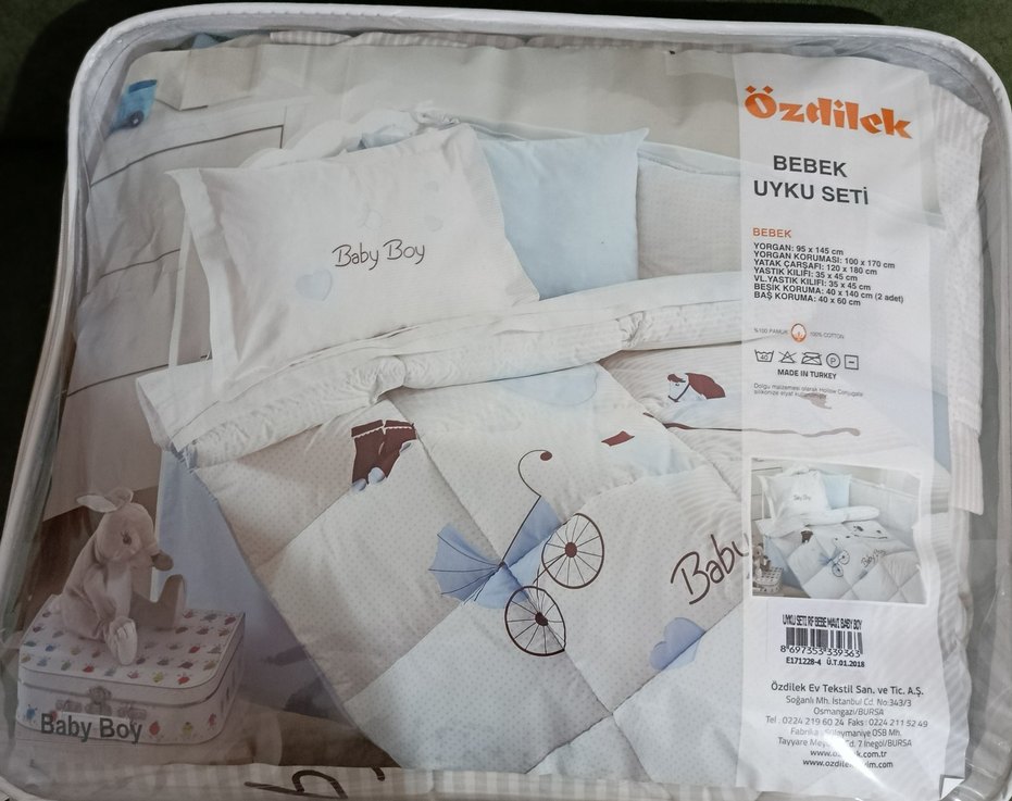 Bebek Uyku Seti Pamuklu Baskılı Beyaz - Görsel 3