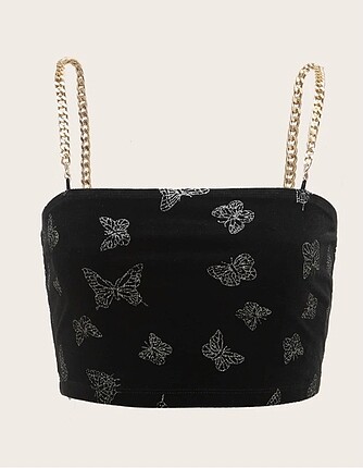 Kelebekli shein kadife zincirli crop top