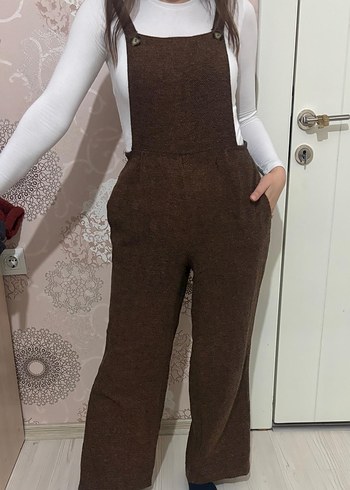 Kahverengi Kadın Yün Kumaş tulum - Görsel 6