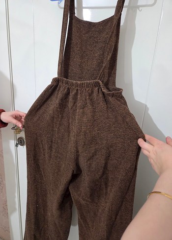 Kahverengi Kadın Yün Kumaş tulum - Görsel 5