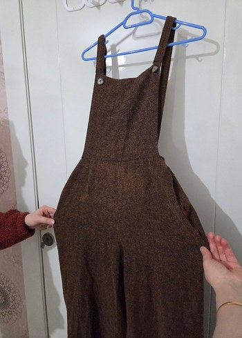 Kahverengi Kadın Yün Kumaş tulum - Görsel 3