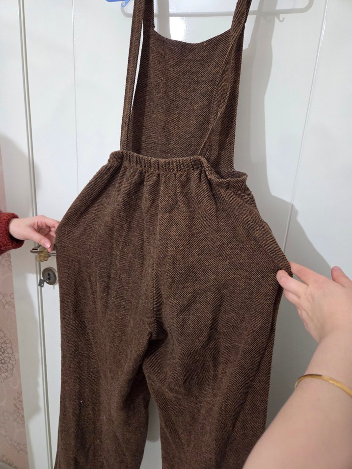 Kahverengi Kadın Yün Kumaş tulum - Görsel 5