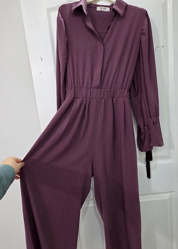 Mor Uzun Kollu Kuşaklı Kadın tulum - Görsel 2