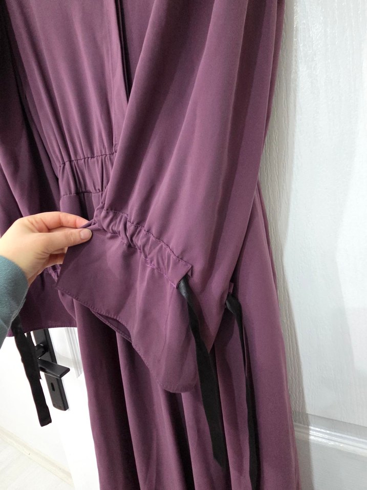 Mor Uzun Kollu Kuşaklı Kadın tulum - Görsel 4