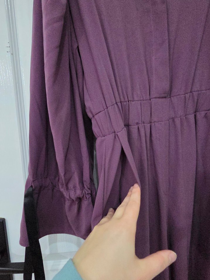 Mor Uzun Kollu Kuşaklı Kadın tulum - Görsel 5
