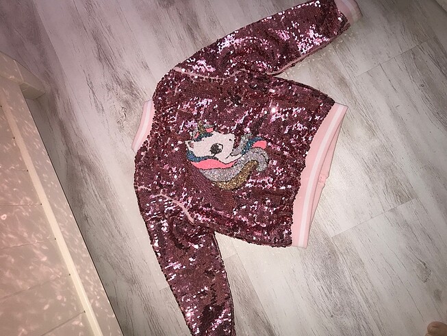 5 Yaş Beden pembe Renk Payetli ceket HM