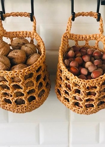Bej Örgü Sepet ve Saklama Çantası