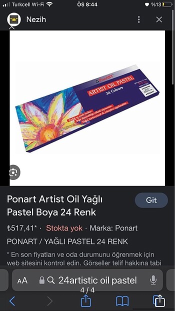  Beden Renk ponart yağlı pastel boya