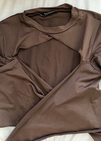 Kahverengi önden bağlamalı Uzun Kollu Bluz - Görsel 3