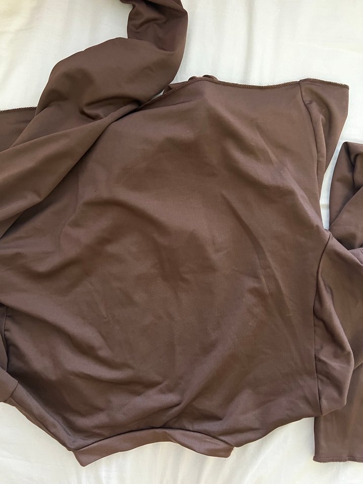 Kahverengi önden bağlamalı Uzun Kollu Bluz - Görsel 5