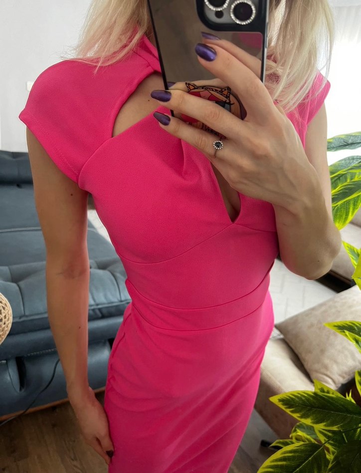 Pembe Midi Kalem Elbise - Görsel 4