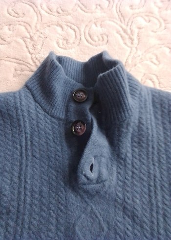 Mavi Örgü Kadın Kazak Yüksek Yaka - Görsel 2