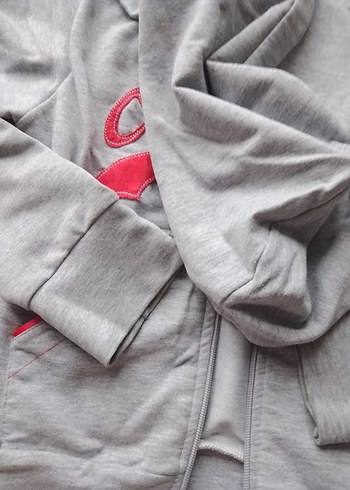 Kız Çocuk Gri Kapüşonlu Fermuarlı Sweatshirt - Görsel 3