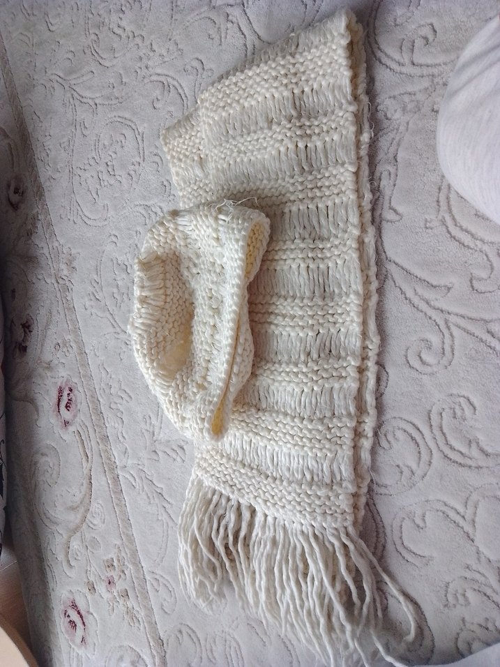 Beyaz Örgü atkı bere - Görsel 2