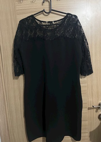 Dantel Detaylı Siyah Midi Kadın Elbise - Görsel 2