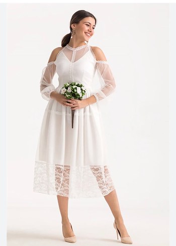 Beyaz Bohem Uzun Keten Elbise - Görsel 5