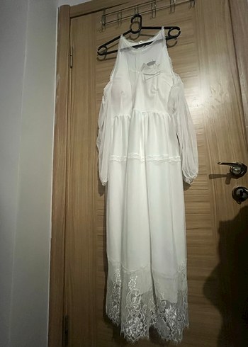 Beyaz Bohem Uzun Keten Elbise - Görsel 2