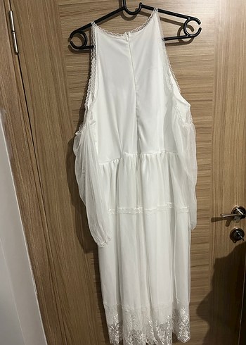 Beyaz Bohem Uzun Keten Elbise - Görsel 4