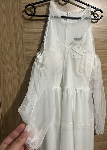 Beyaz Bohem Uzun Keten Elbise - Görsel 3