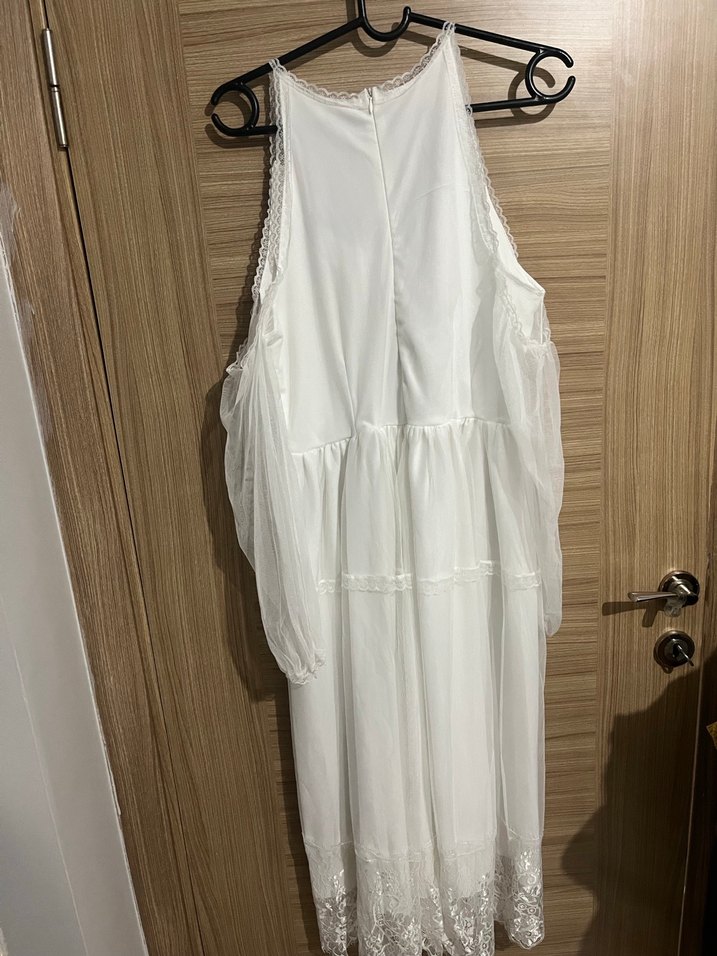 Beyaz Bohem Uzun Keten Elbise - Görsel 4