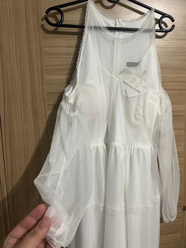 Beyaz Bohem Uzun Keten Elbise - Görsel 3