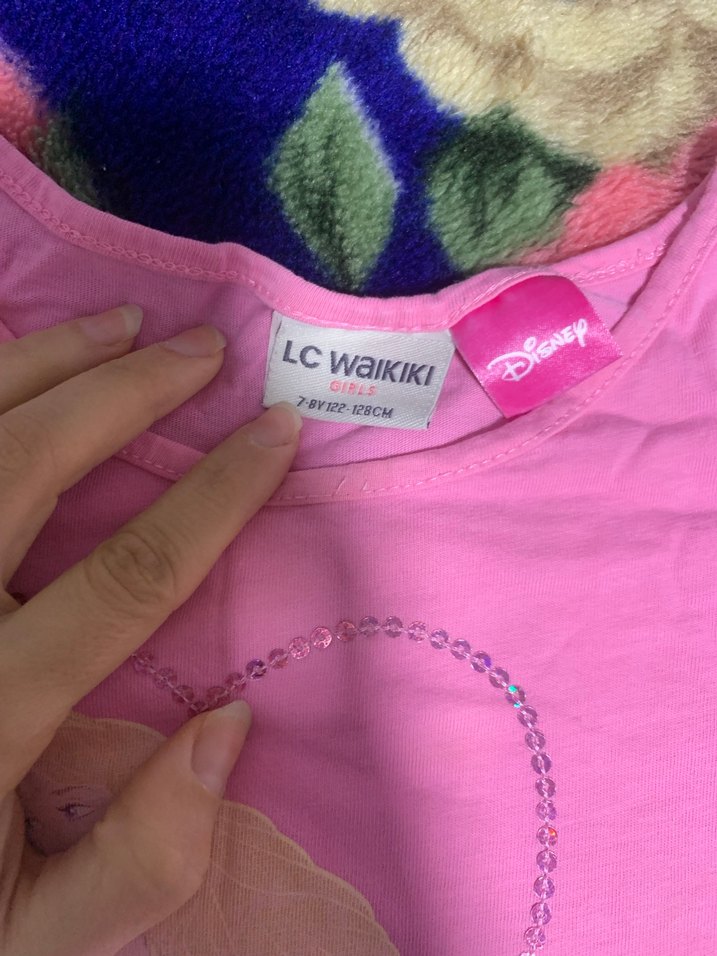 Kız Çocuk Pembe Straplez Pop Kültür Elbise - Görsel 3