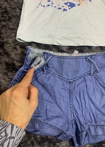 Kız Çocuk Mavi Baskılı Tişört ve Denim Şort - Görsel 3