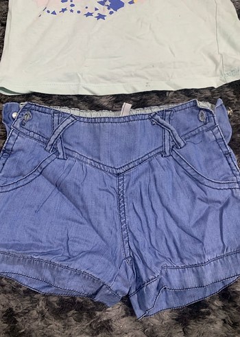 Kız Çocuk Mavi Baskılı Tişört ve Denim Şort - Görsel 2