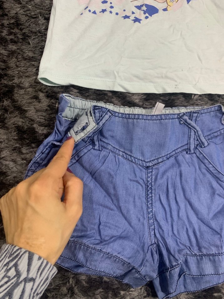 Kız Çocuk Mavi Baskılı Tişört ve Denim Şort - Görsel 3