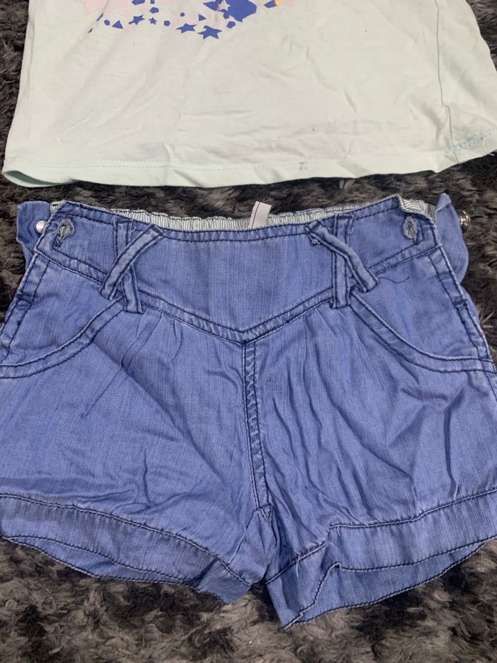 Kız Çocuk Mavi Baskılı Tişört ve Denim Şort - Görsel 2