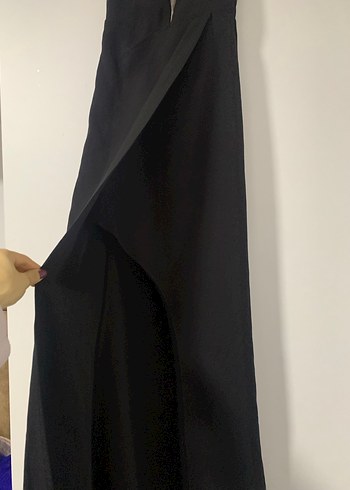 Drapeli Siyah Uzun Kadın Abiye Elbise - Görsel 4