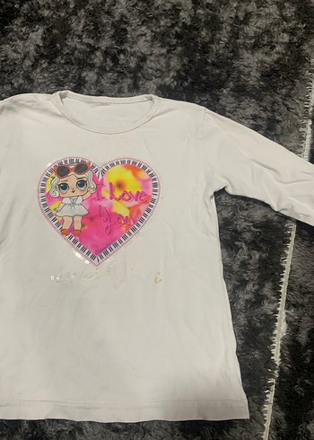 Kız Çocuk Beyaz Payetli Baskılı Tişört - Görsel 3