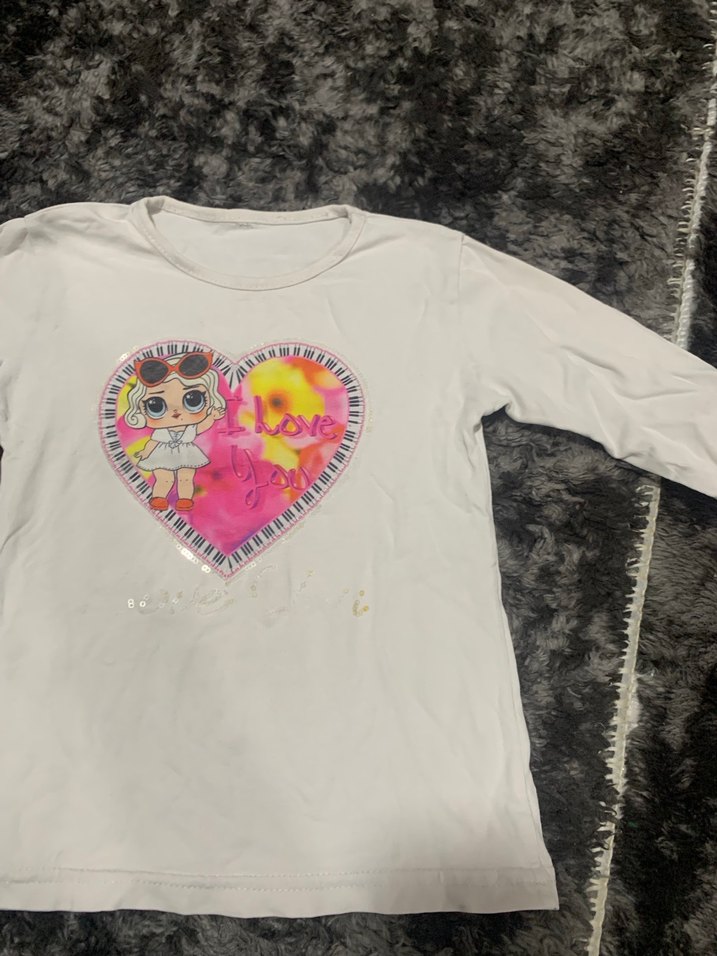 Kız Çocuk Beyaz Payetli Baskılı Tişört - Görsel 3