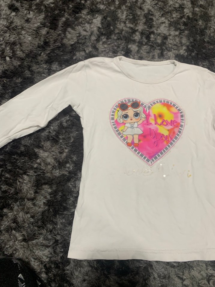 Kız Çocuk Beyaz Payetli Baskılı Tişört - Görsel 2