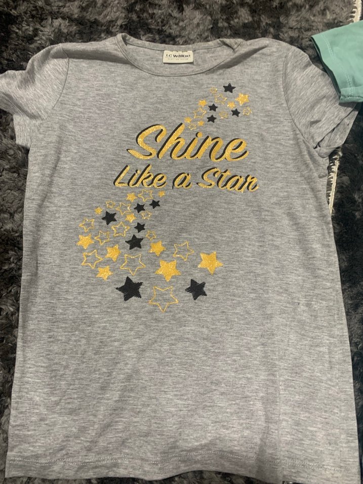 Kız Çocuk Gri Payetli Tişört - Görsel 2