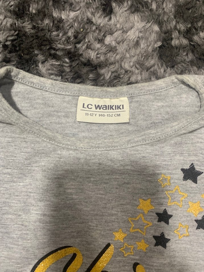 Kız Çocuk Gri Payetli Tişört - Görsel 3