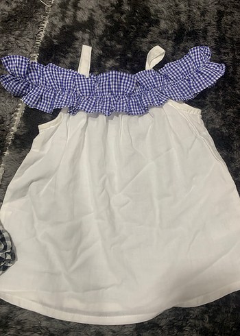 Beyaz, Fırfırlı Straplez Kız Bluz - Görsel 3